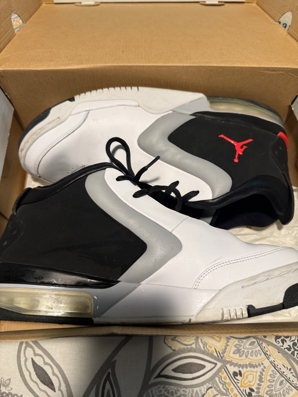 Jordan Men's White Black Gray Basketball Sneakers with Red Jumpman